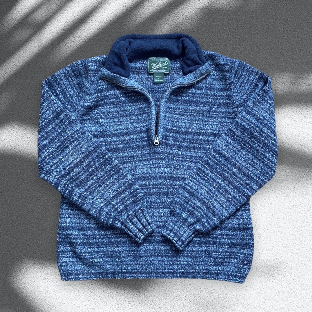 RETRO Woolrich Blue Heather Wool Blend Quarter Zip Sweatshirt